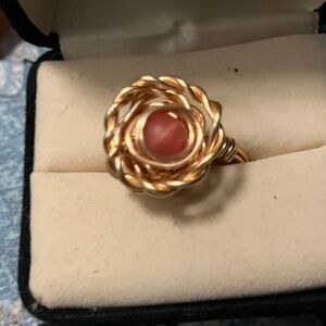 Elegant 14 Kt Gold plated Copper and Cherry Quartz Women's Ring
